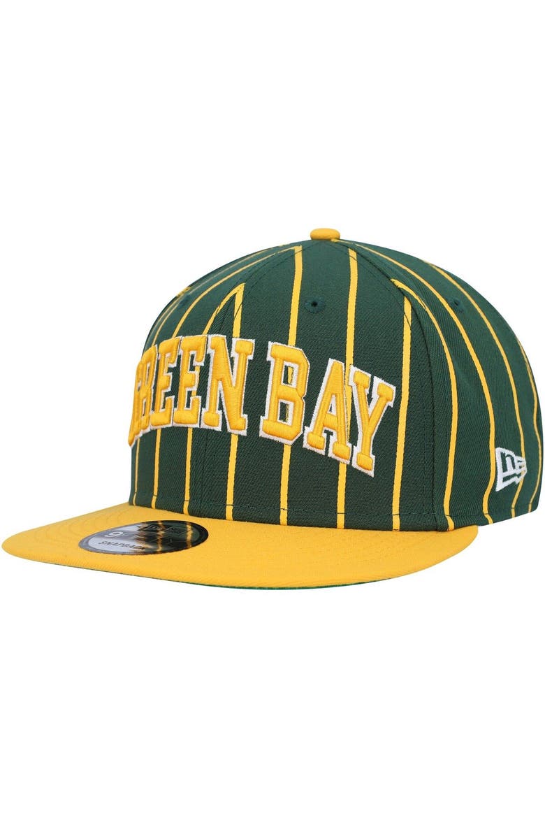Men's New Era Green/Gold Green Bay Packers Pinstripe City Arch 9FIFTY Snapback Hat, Alternate, color, Green