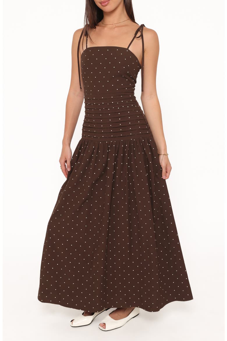 Mischa Polka Dot Maxi Dress, Main, color, BROWN POLKA DOT