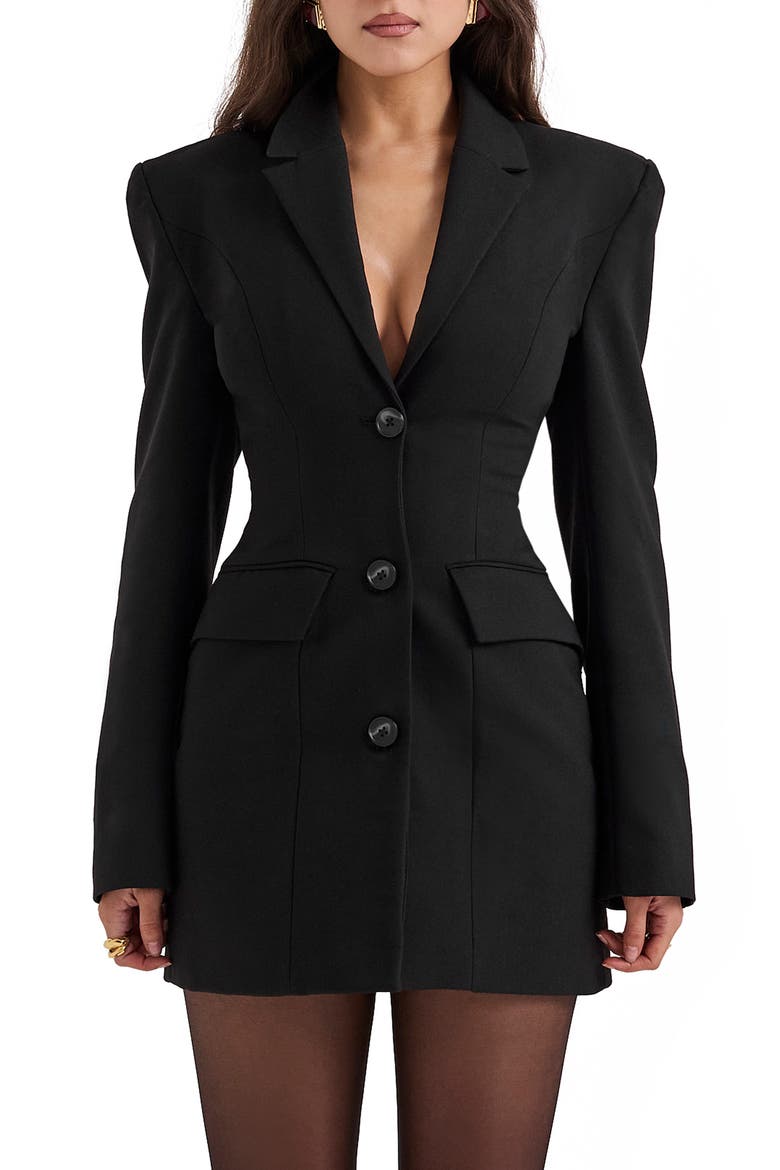 womens black blazer dress Black Cinched Waist Blazer Dress