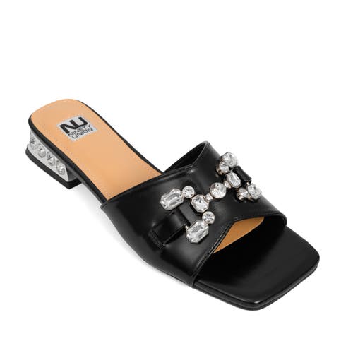 Ninety Union Jewel Heel Slide With Large Jewel Ornament Sandal In Black