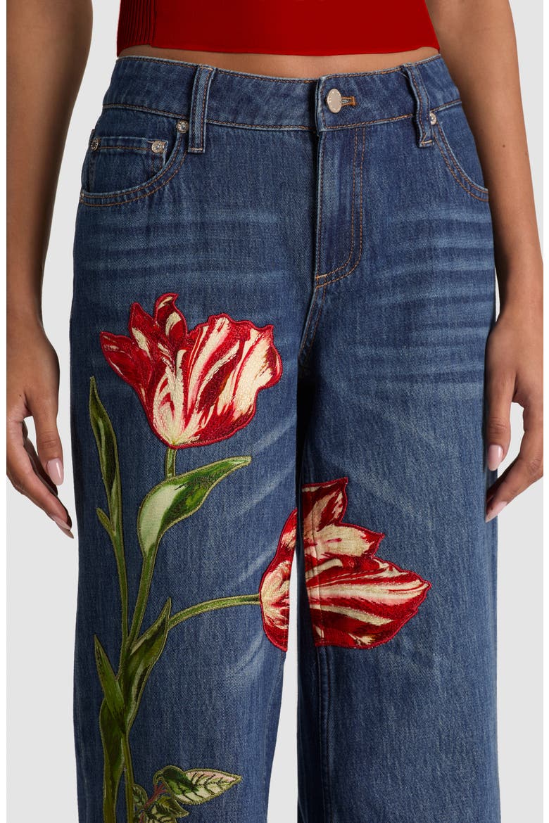 Amazing Low Rise Baggy Wide Leg Embroidered Jeans, Alternate, color, FREYJA BLUE/ SOFT TULIP