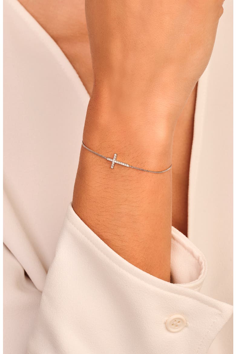 Faith Diamond Bracelet |  17 natural diamonds | 925 Sterling Silver | Bracelet on Chain | 6.1 - 6.5 - 6.9 in | White Rhodium, Alternate, color, White Rhodium