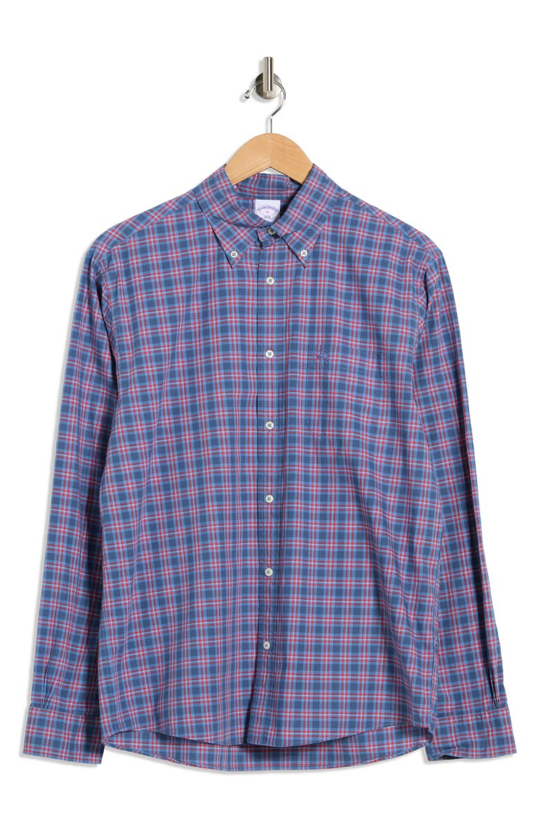 Brooks Brothers Sport Fit Plaid Button-Down Shirt, Alternate, color, Dark Blue