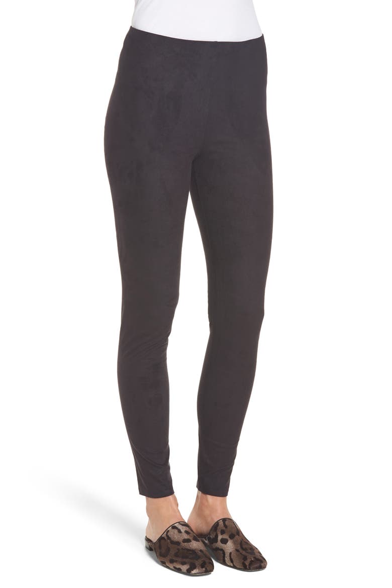 Lyssé High Waist Faux Suede Leggings, Alternate, color, BLACK