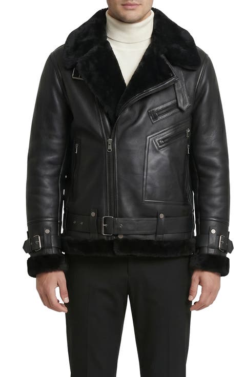 Men's  Genuine Shearling  Moto Zip Jacket