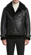 GORSKI Men's  Genuine Shearling  Moto Zip Jacket