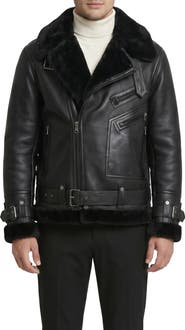 GORSKI Men's  Genuine Shearling  Moto Zip Jacket