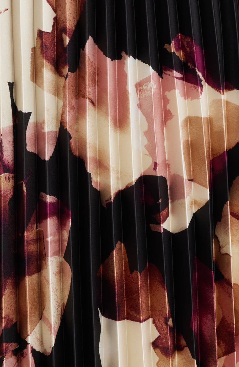 Anne Klein Pleated Pull-On Midi Skirt, Alternate, color, Anne Black Multi