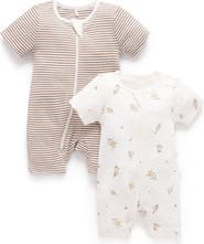 Purebaby 2 Pack Short Zip Romper