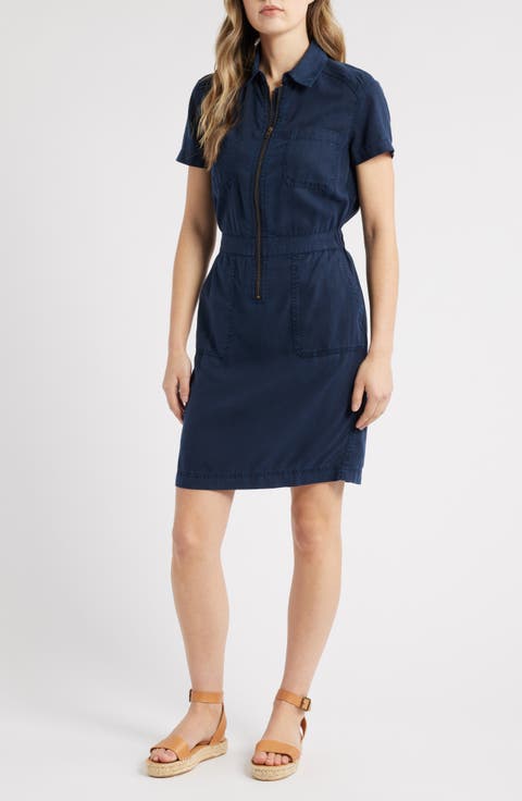 Utility Short Sleeve Zip Front Shirtdress