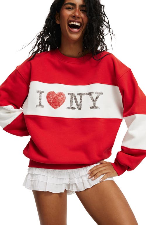 Shop Cotton On Licensed Graphic Crew Sweatshirt In Lcn I Love Ny Red Poppy