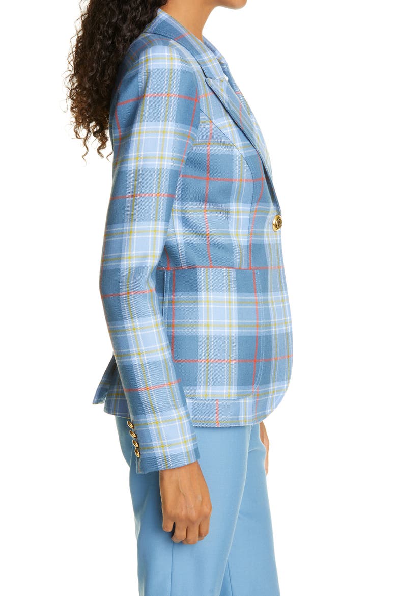Duchess Plaid Wool Cutaway Blazer, Alternate, color, BLUE TARTAN