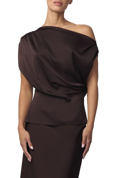 The Isla Drape One-Shoulder Satin Top