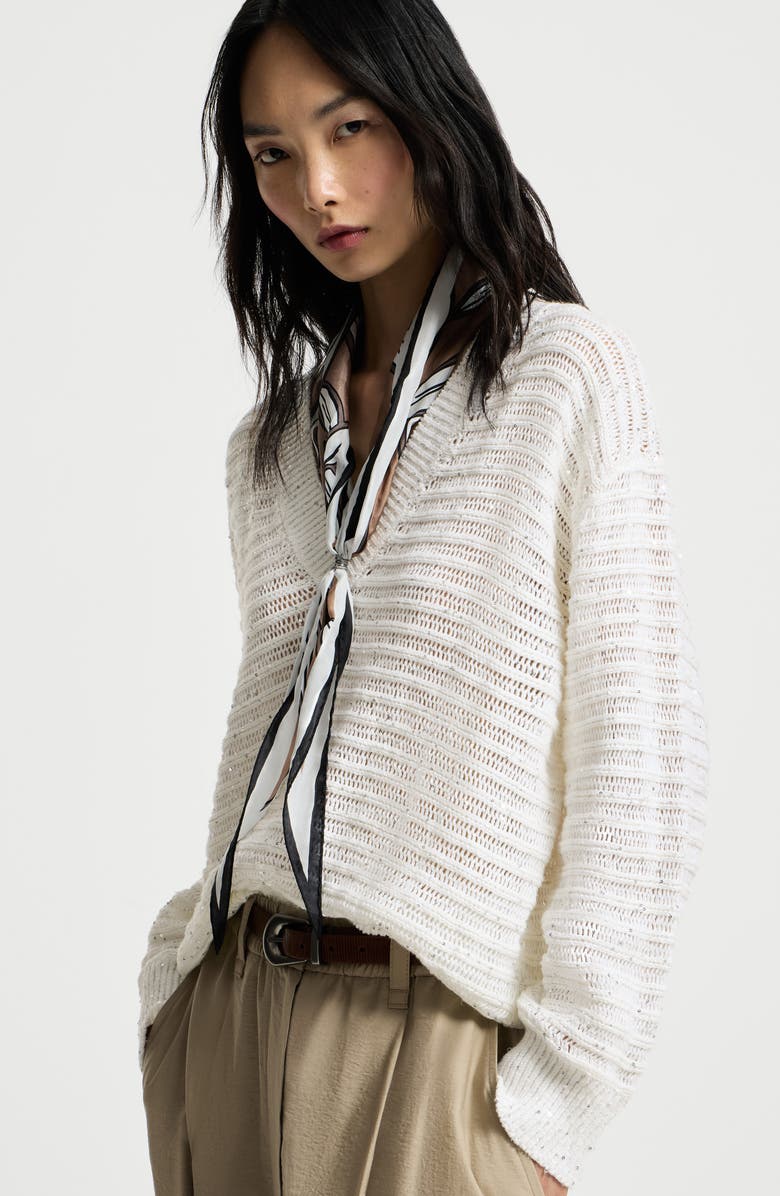 Brunello Cucinelli Sweater with openwork stripes, Alternate, color, White