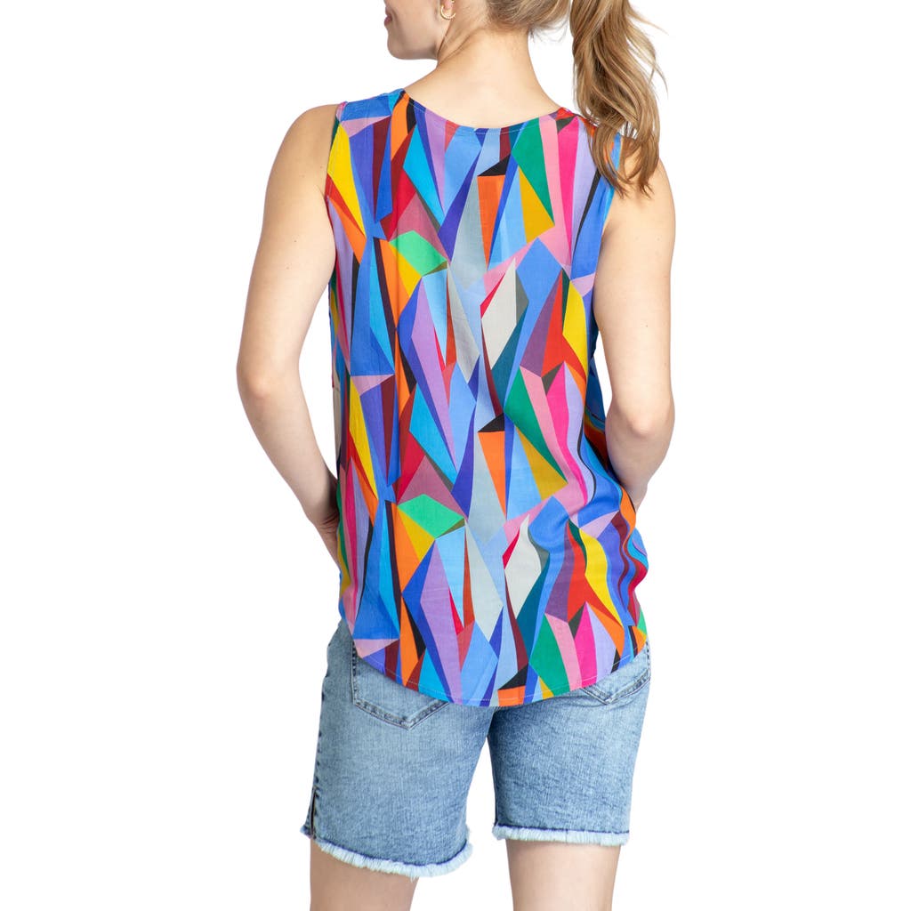 Apny Print V-neck Tank In Blue Multi
