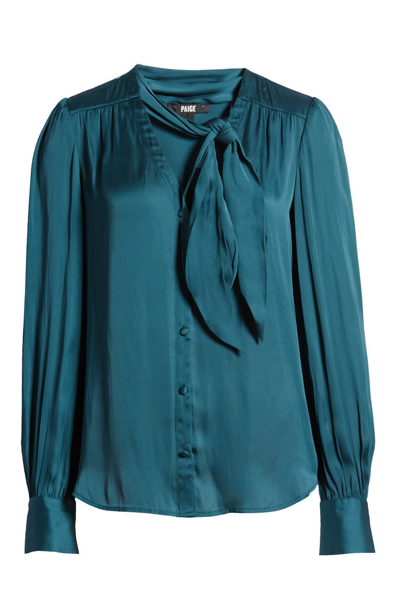 Cleobelle Tie Neck Blouse, Alternate, color, EMERALD TEAL