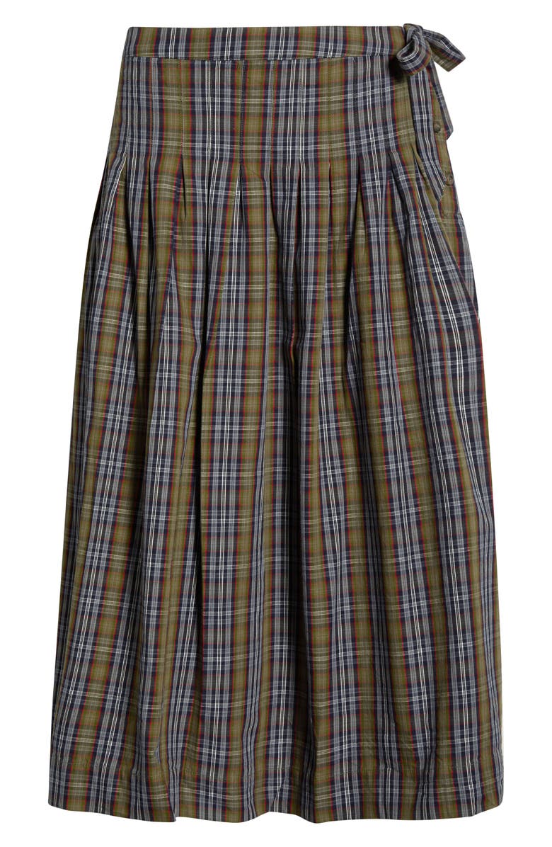 Damson Madder Josie Drop Waist Organic Cotton Midi Skirt, Alternate, color, Green/ Black/ White Multi