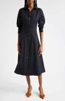 Veronica Beard Goldie Long Sleeve Stretch Cotton Midi Shirtdress