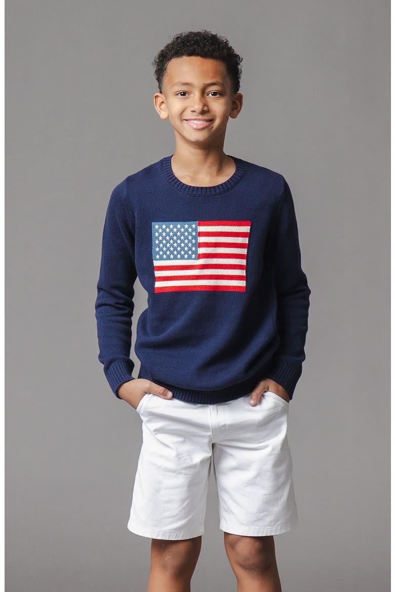 Organic Crew Neck Flag Sweater, Alternate, color, Navy Flag