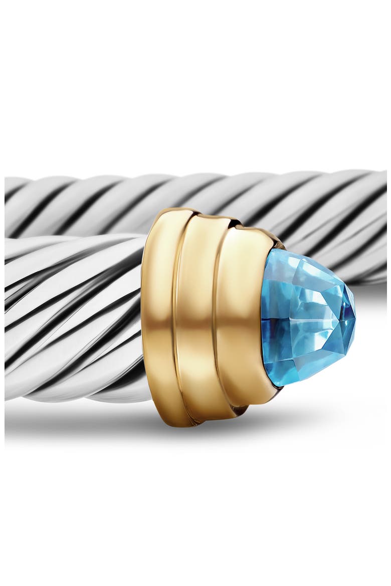 Classic Cable Bracelet in Sterling Silver with 14K Yellow Gold & Semiprecious Stone, 5mm, Alternate, color, BLUE TOPAZ