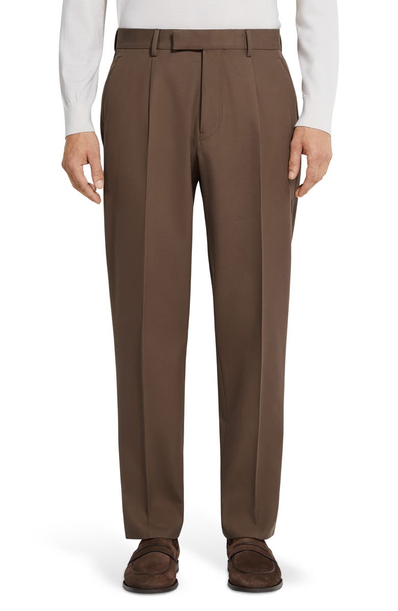 ZEGNA Cotton & Wool Trousers, Main, color, Brown