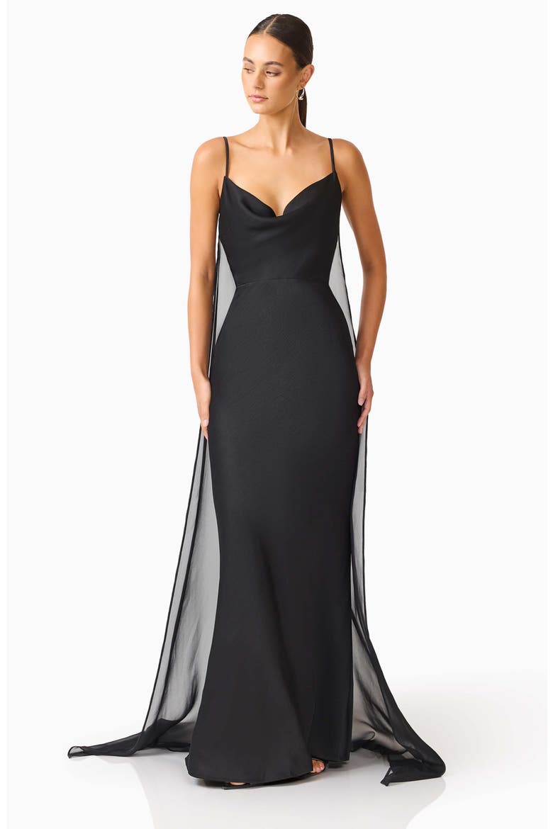 Auriella Chiffon Drape Gown, Alternate, color, BLACK