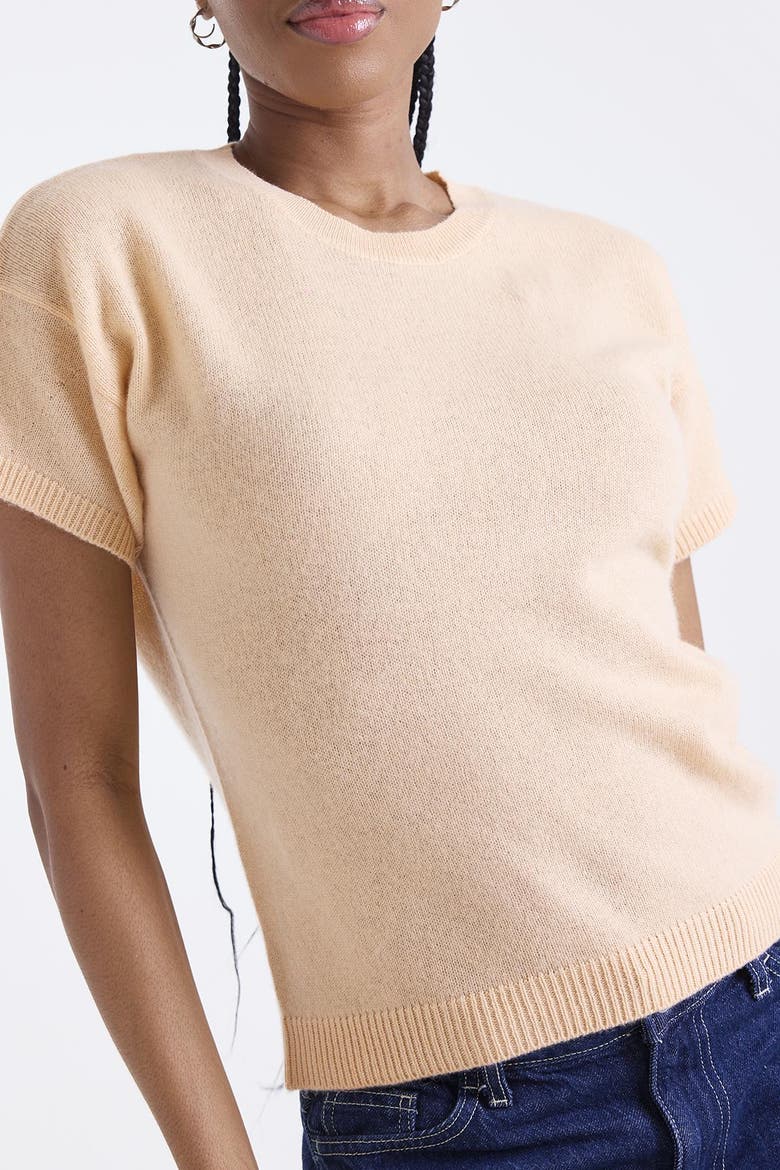 Esme Short Sleeve 100% Cashmere Top, Alternate, color, BELLINI PEACH