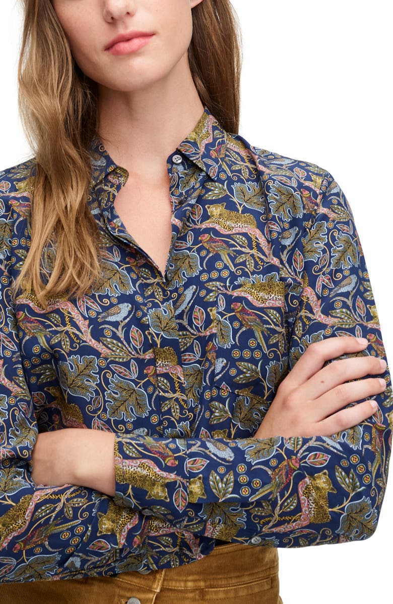 J.Crew Botanical Cheetah Print Button-Up Silk Shirt, Main, color, 