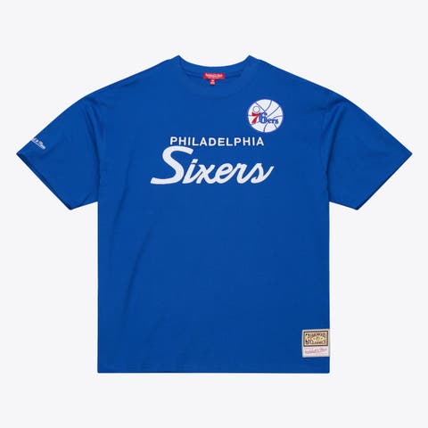 Women's Mitchell & Ness  Royal Philadelphia 76ers Hardwood Classics Head Coach T-Shirt