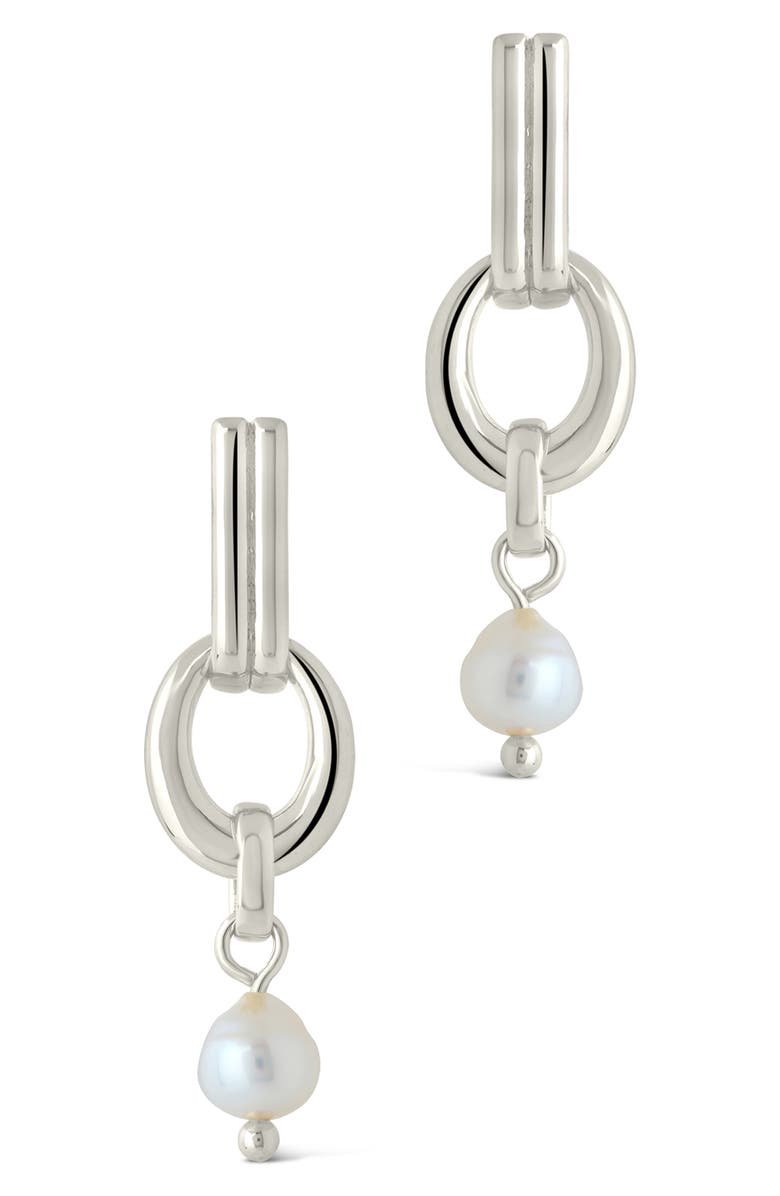 Sterling Forever Giselle Freshwater Pearl Door Knocker Drop Earrings, Alternate, color, Silver