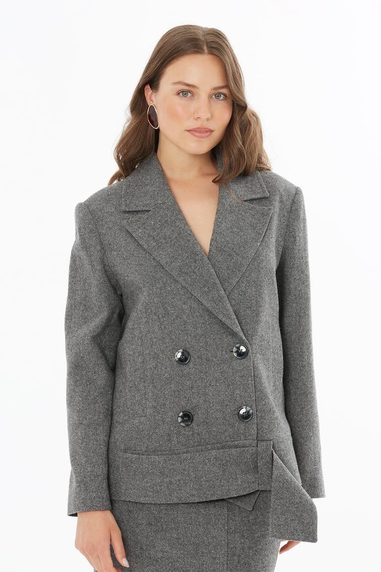 Front Button Wool-Blend Cropped Tailored Jacket, Main, color, Grey
