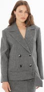 Gizia Front Button Wool-Blend Cropped Tailored Jacket