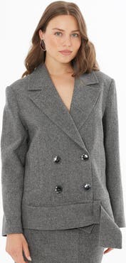 Gizia Front Button Wool-Blend Cropped Tailored Jacket