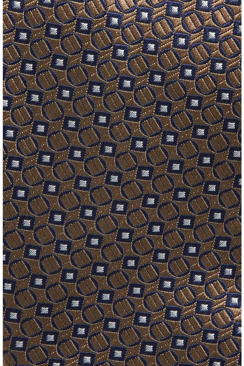 Geometric Silk Tie, Alternate, color, BROWN