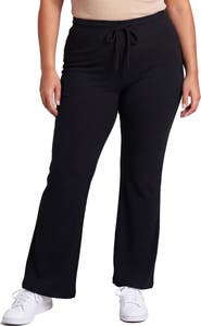 24seven Comfort Apparel Curvy Basic Ribbed Knit Drawstring Straight Leg Lounge Pants