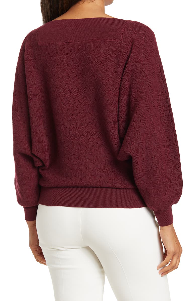 Trina Turk Halima Blouson Sleeve Merino Wool Sweater, Alternate, color, Amaranth