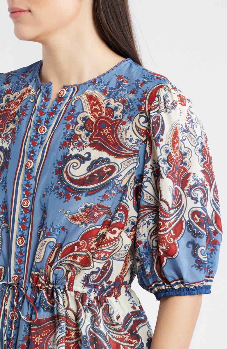 FARM Rio Paisley Print Cotton Blend Top, Alternate, color, Paisley Scarf Cream