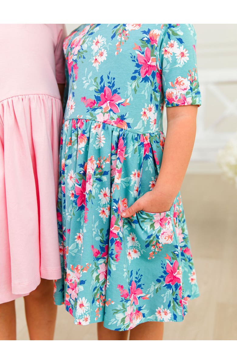 RuffleButts Toddler Girls Knit Short Sleeve Twirl Dress, Alternate, color, Fancy Me Floral