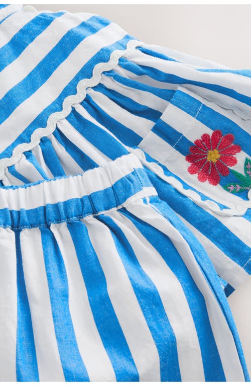 Next Kids' Embroidered Stripe Peplum Top & Wide Leg Pants Set In Blue