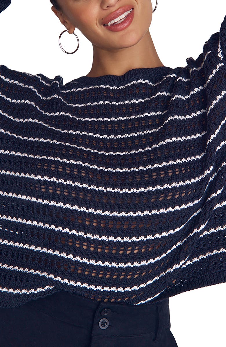 Bella Dahl Open Stitch Cotton & Silk Crop Sweater, Alternate, color, Black/ Ivory Stripe