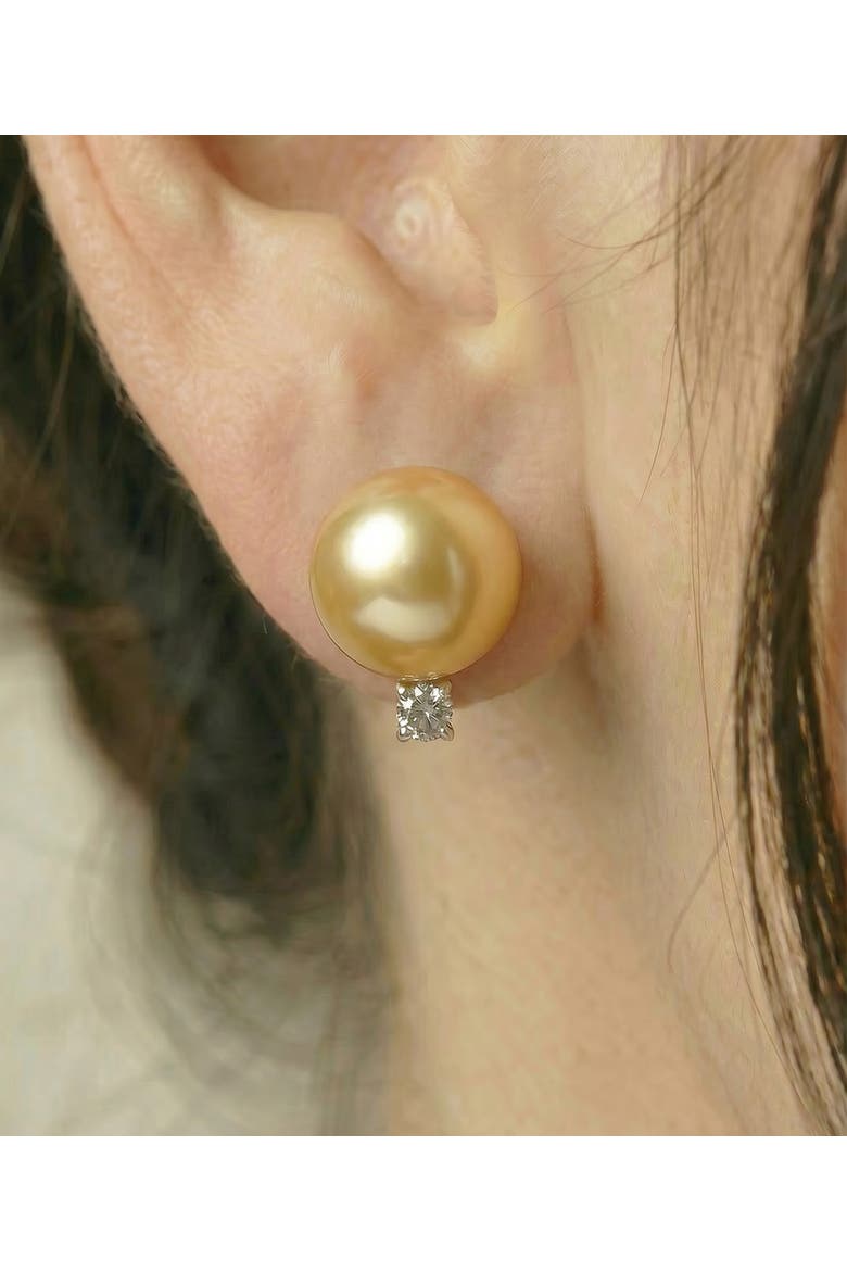 Golden South Sea Pearl & Diamond Sasha Earrings, Alternate, color, Yellow Gold