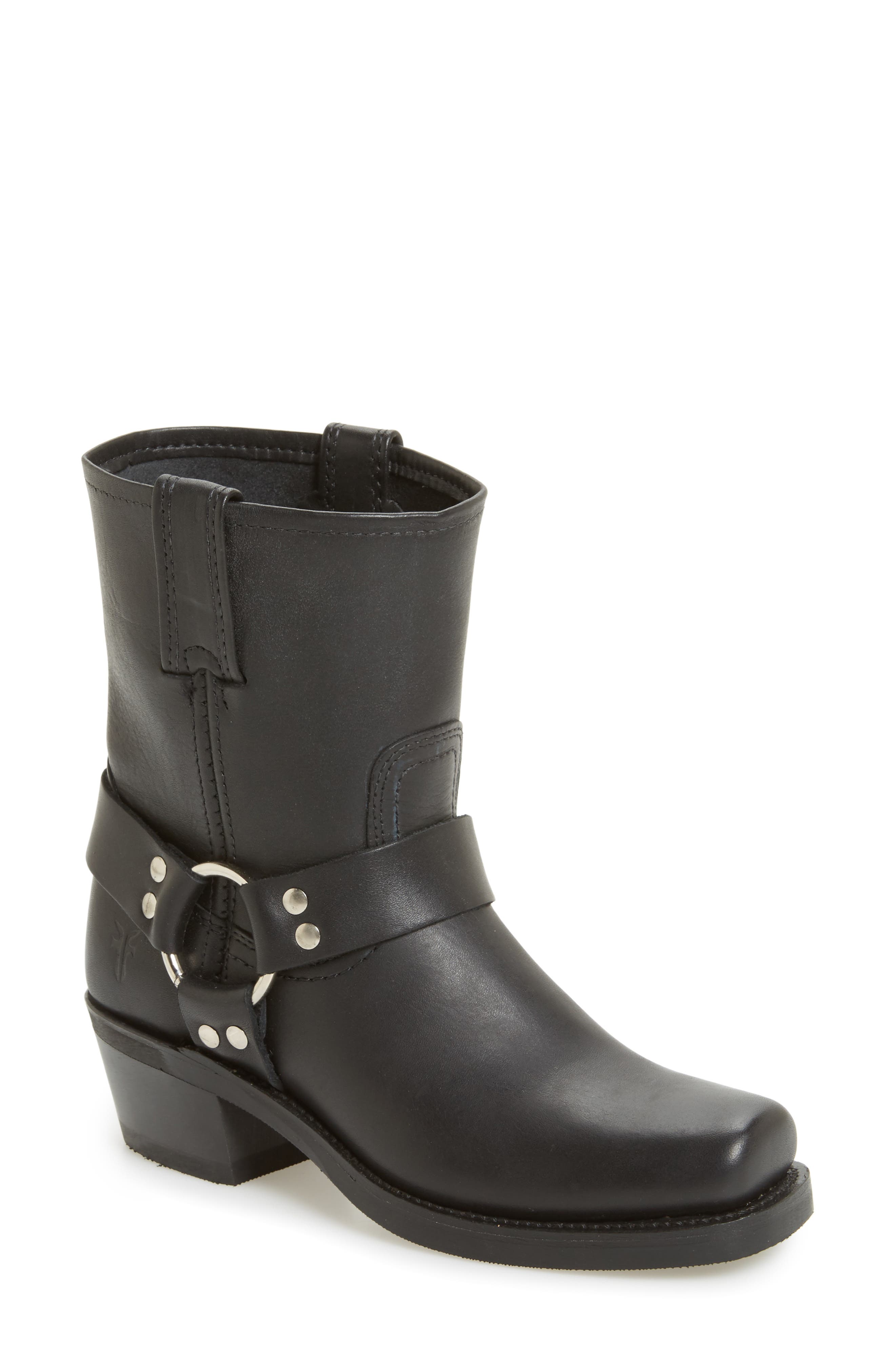 Harness Square Toe Engineer Boot, Main, color, BLACK LEATHER