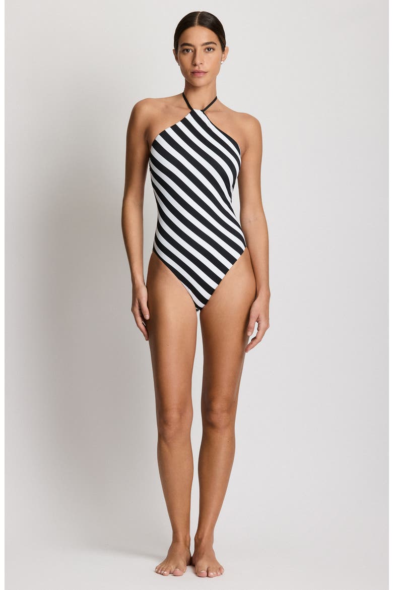 High Neck One-Piece Swimsuit, Alternate, color, BLACK/ WHITE