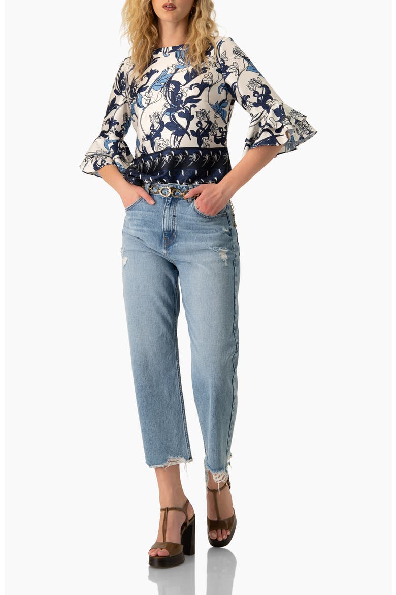 Floral Blouse with Sleeve Ruffles, Alternate, color, Multicolor-Blue
