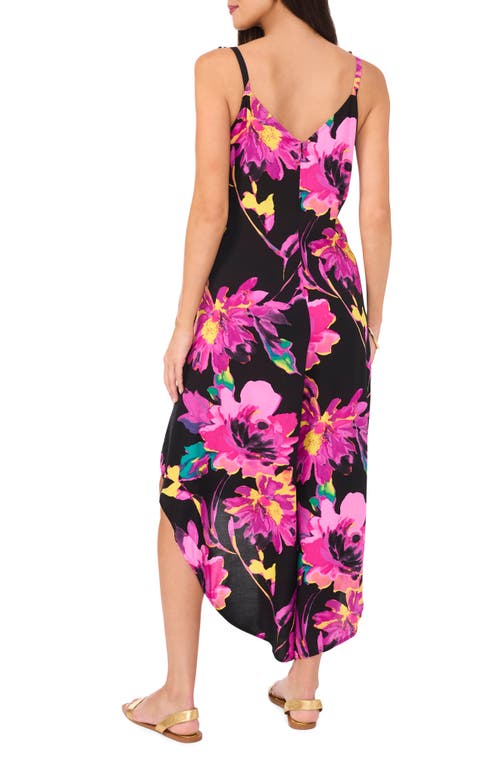 Vince Camuto Floral Print Tie Strap Crop Wide Leg Jumpsuit In Pink/rich Black