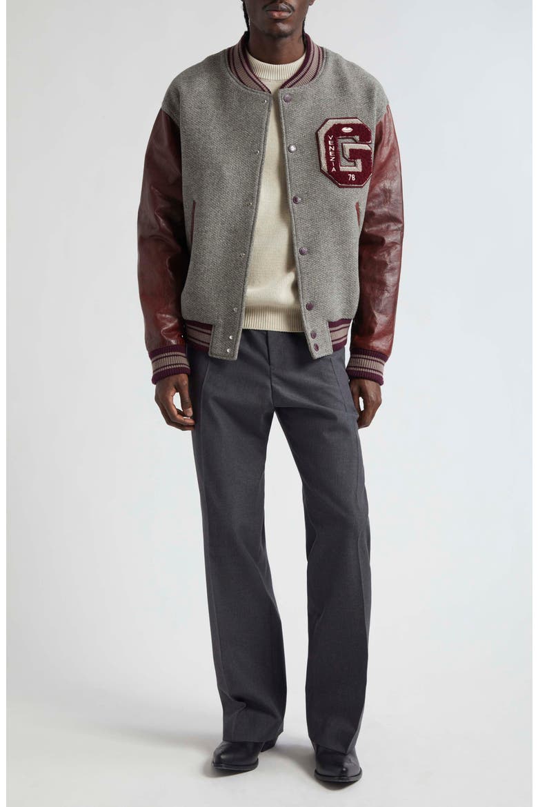 Journey Varsity Bomber Jacket, Alternate, color, MELANGE GREY/ VINEYARD WINE