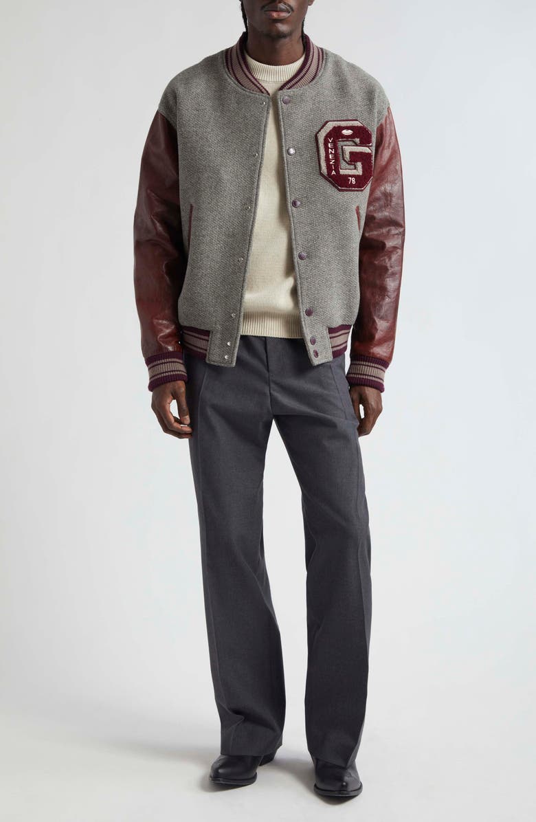 Golden Goose Journey Varsity Bomber Jacket, Alternate, color, Melange Grey/ Vineyard Wine