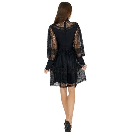 Akalia Melvina Lace Mini Dress Long Sleeve In Black