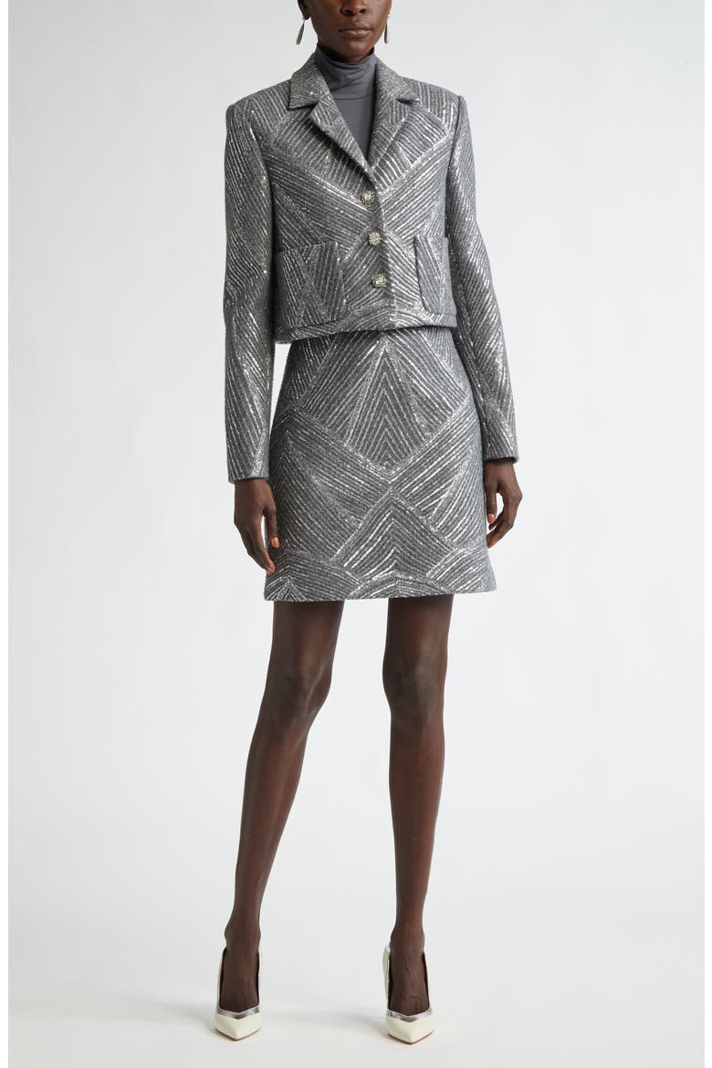 Sequin Chevron Embellished Jacket, Alternate, color, GREY MELANGE/ SILVER