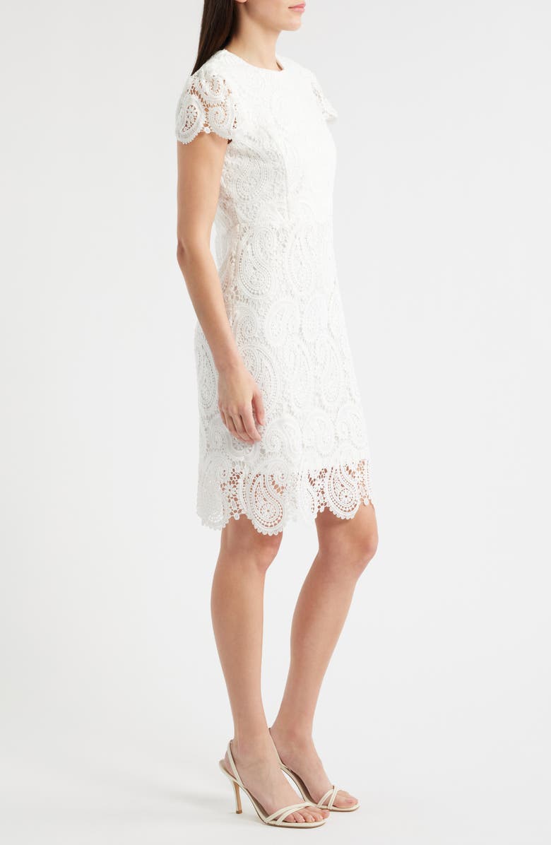 Tahari ASL Paisley Lace Cap Sleeve Sheath Dress, Alternate, color, White